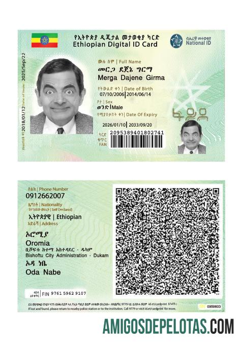 Modelo de nova versão do cartão de identificação digital da Etiópia